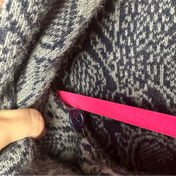 Mary made in Italy wool blend cardigan cowl neck sweater navy & gray medium - Picture 9 of 9